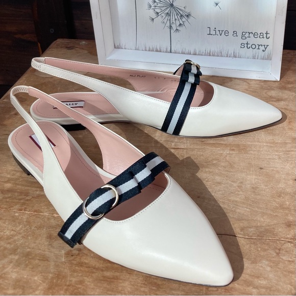 Bally slingback flats ballet flats slides off white & black pointy toe 10.5 - Picture 14 of 14